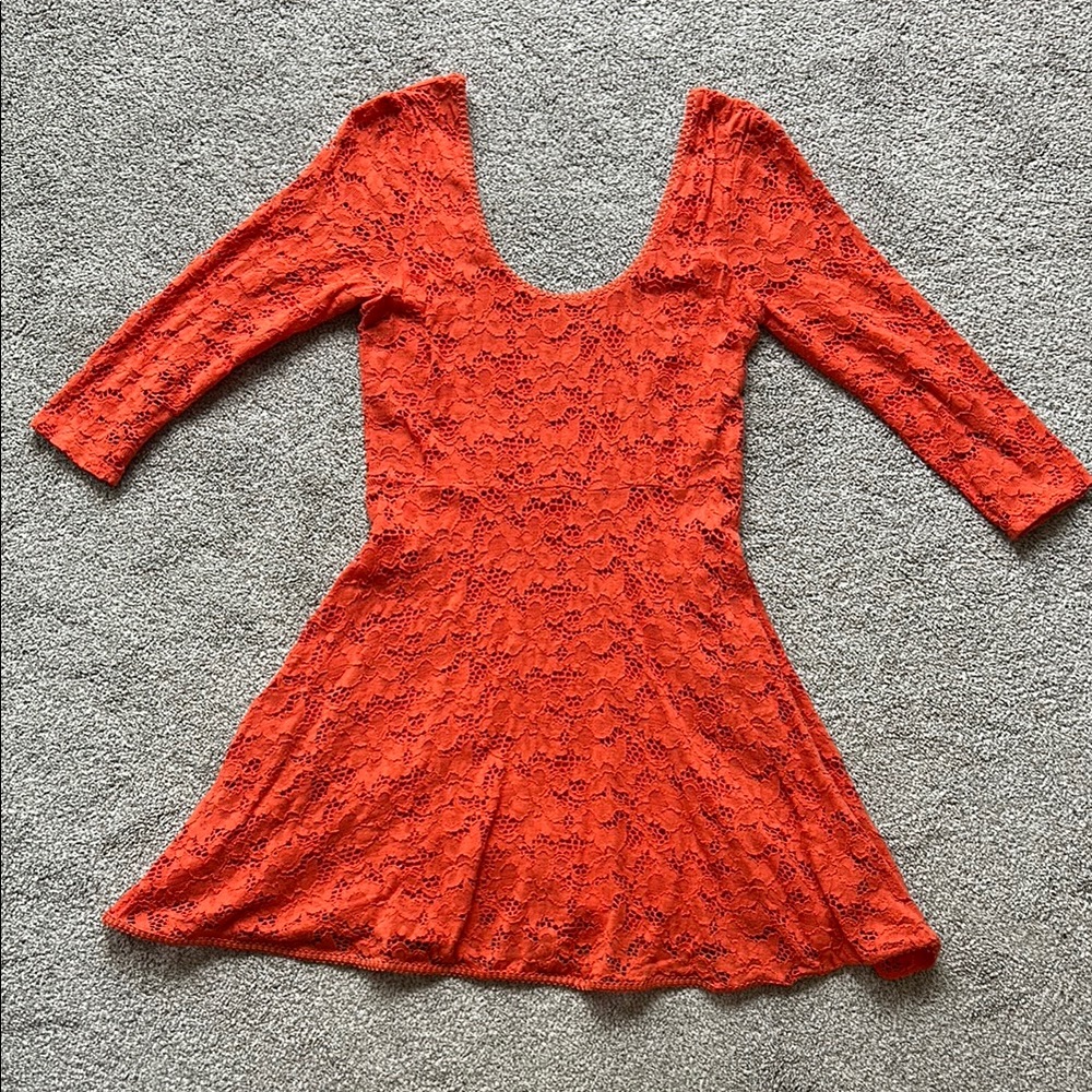 Free People Orange Lace A-Line Mini Dress
